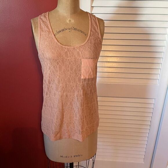 MADEWELL | HI-LINE | lacy tan stretchy pocket tank XS - Picture 1 of 6